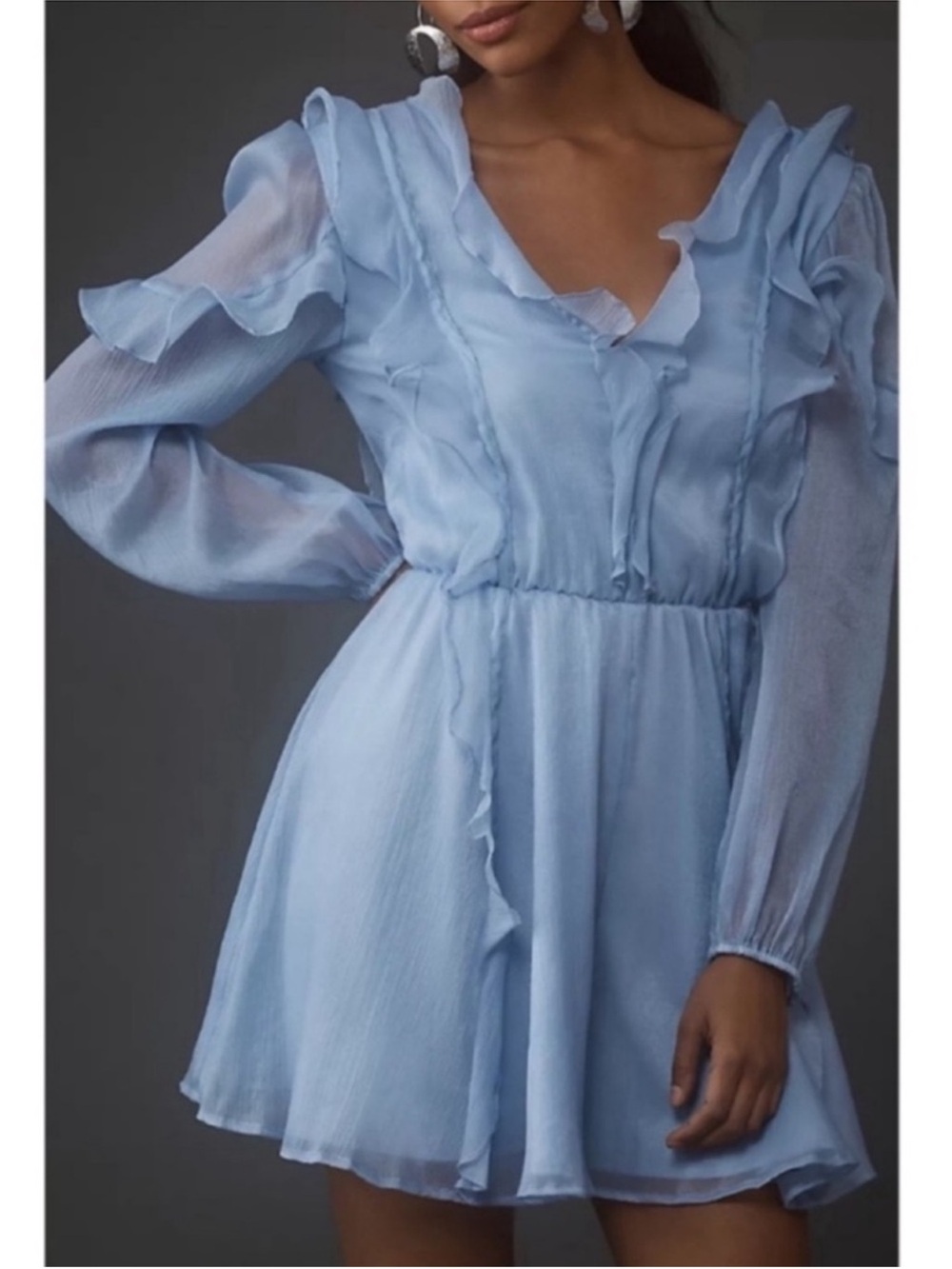 NWT Anthropologie Hutch Romper Size Small Blue Long Sleeve Frilled Ruffle